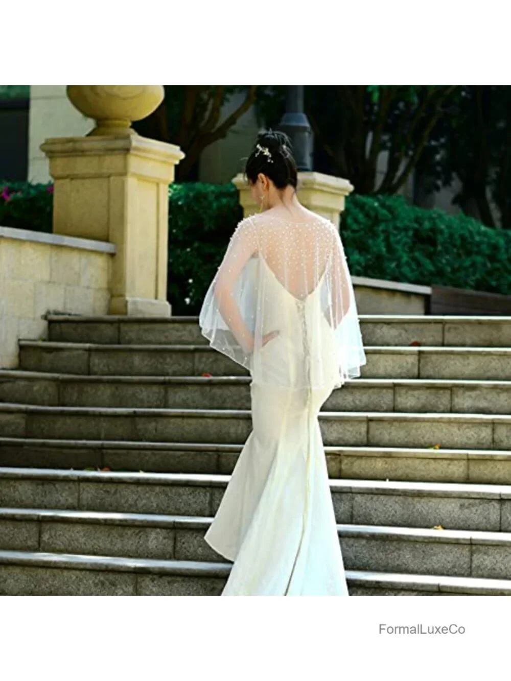 Bridal Tulle Shawl Pearl Scarf Wedding Wrap